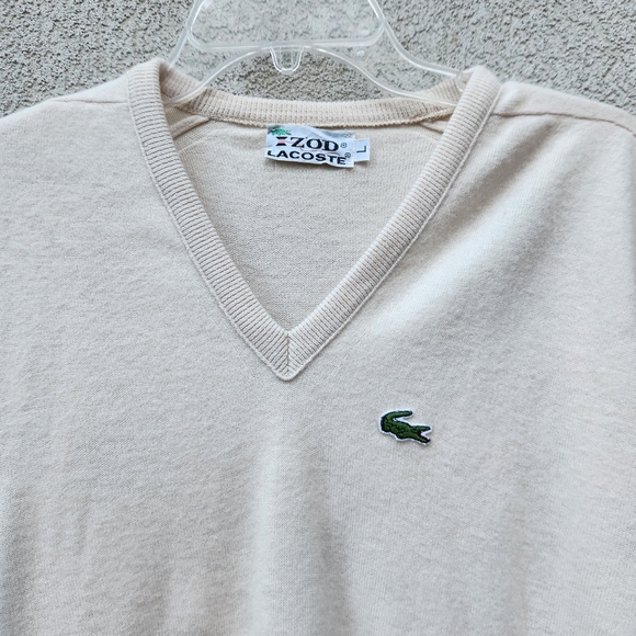 Vintage IZOD LACOSTE Men’s Sweater Large Cream Grandpa Classic Preppy Alligator - Picture 2 of 10